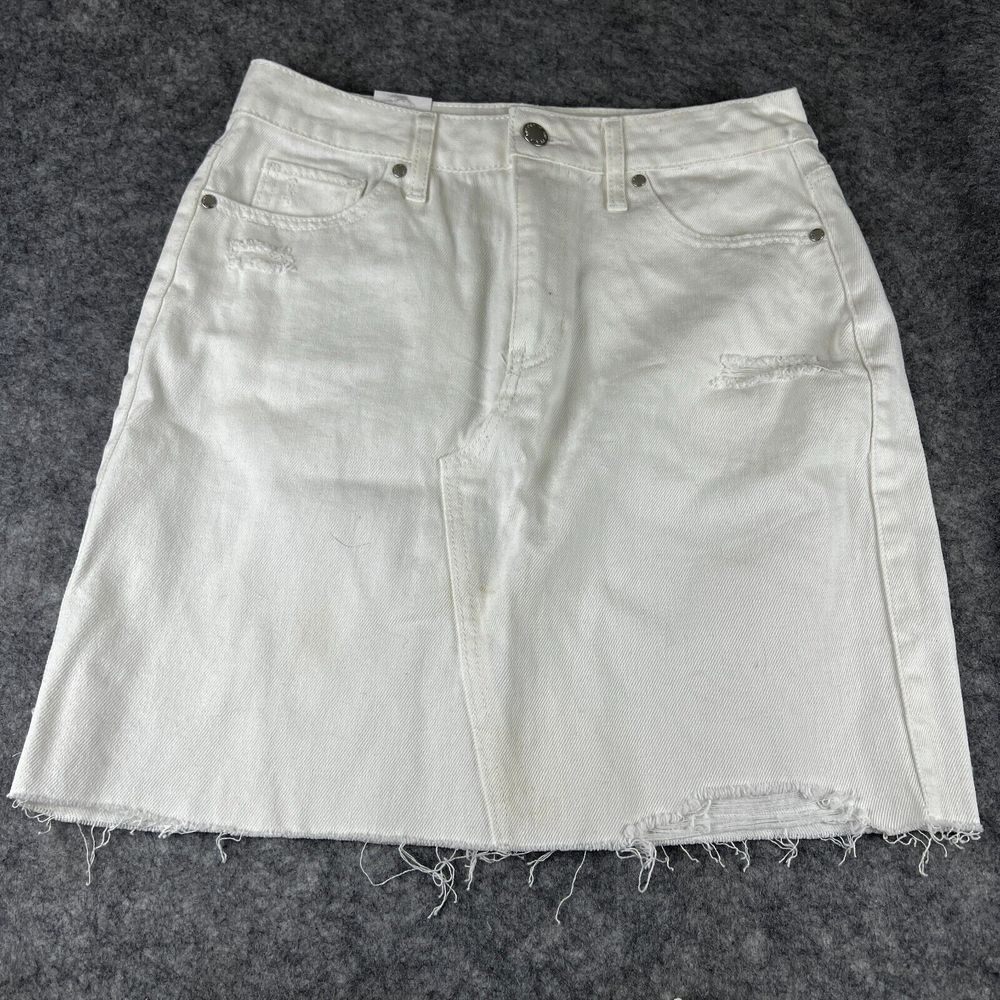Women's dip High Waisted Distressed White Jean Denim Pencil Skirt Size 6 NWT‎